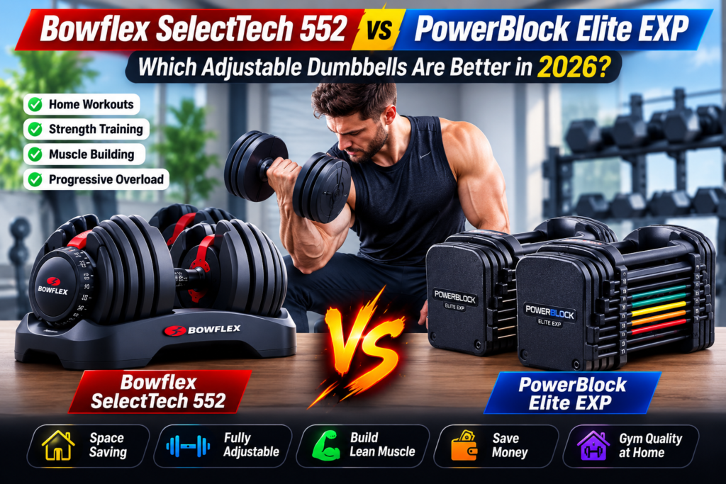 Bowflex SelectTech 552 vs PowerBlock Elite EXP Review (2026): Which Adjustable Dumbbells Are Better for Home Workouts, Strength Training, Muscle Building & Progressive Overload?