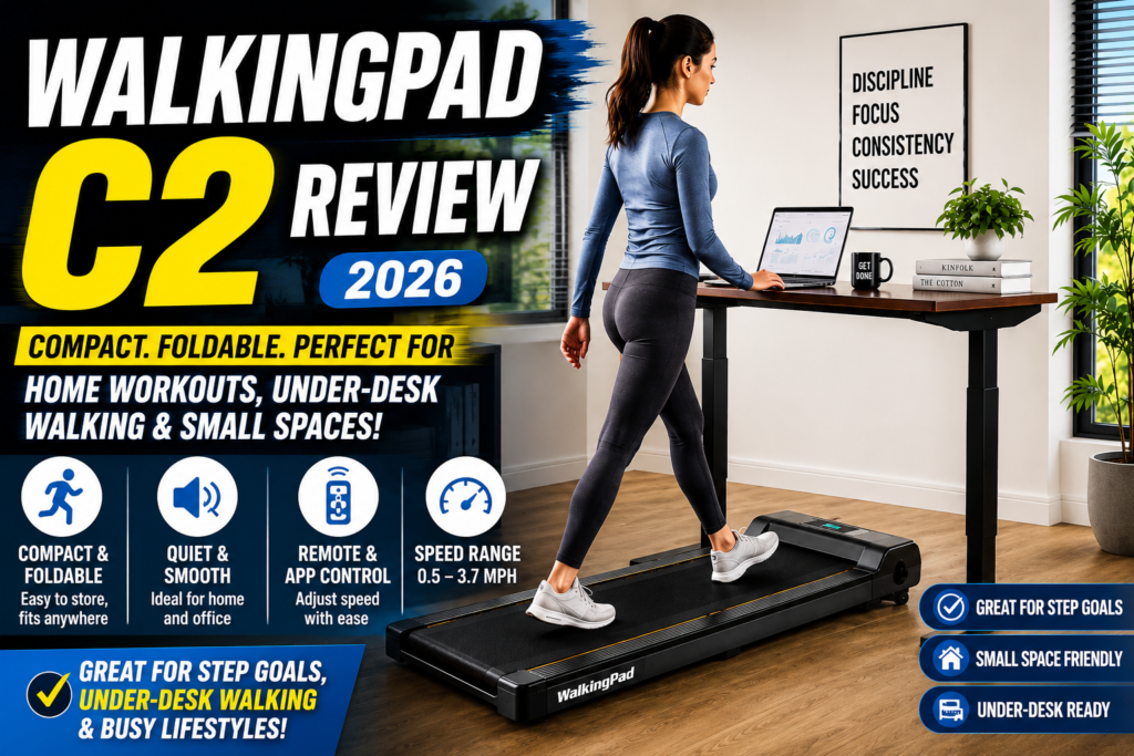 WalkingPad C2 Review (2026): Is This Compact Foldable Walking Pad Worth Buying for Home Workouts, Under-Desk Walking, Step Goals & Small Spaces.