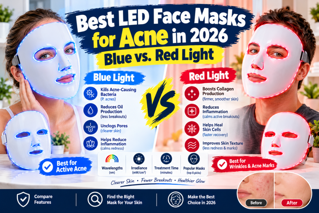 Best LED Face Masks for Acne in 2026: Blue vs. Red Light