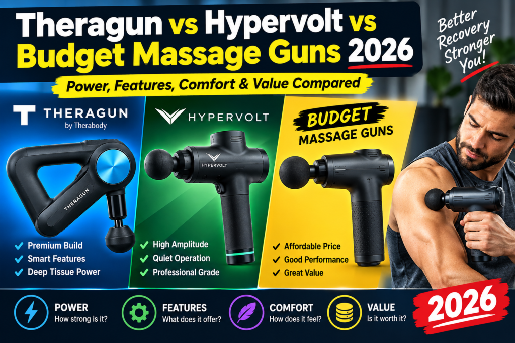 Theragun vs Hypervolt vs Budget Massage Guns 2026: Power, Features, Comfort & Value Compared