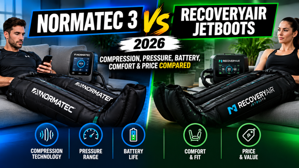 Normatec 3 vs RecoveryAir JetBoots 2026: Compression, Pressure, Battery, Comfort & Price Compared