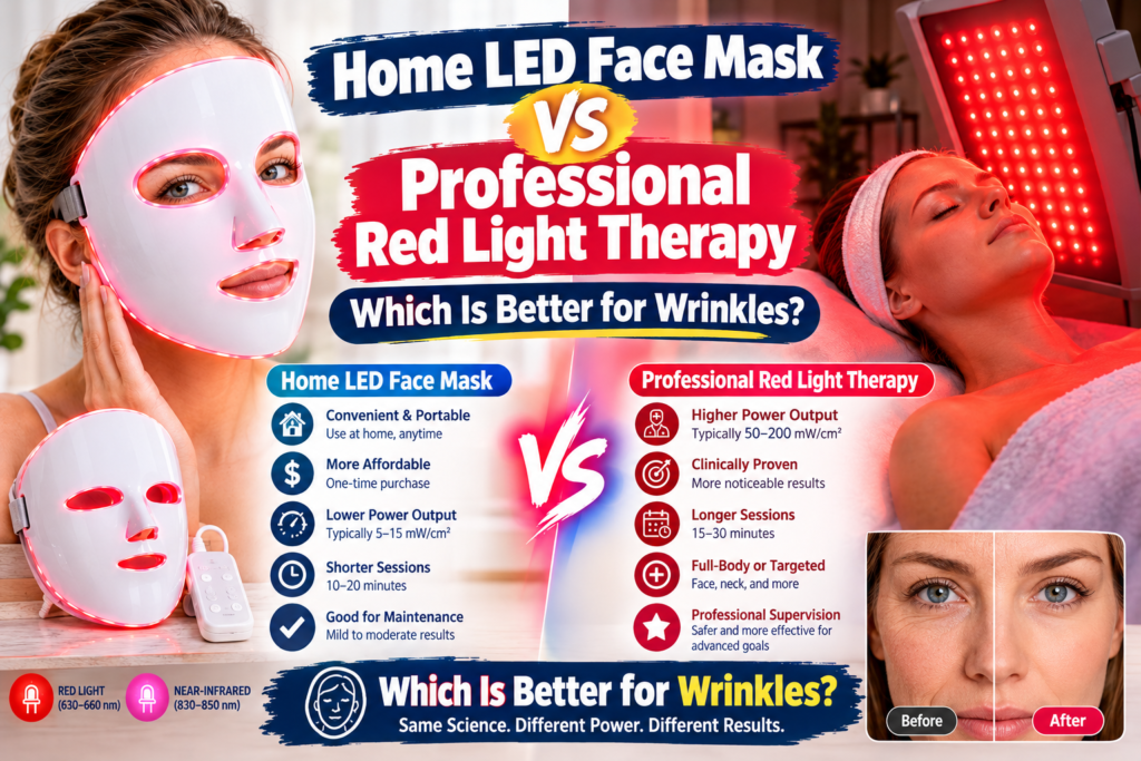 Home LED Face Mask vs Professional Red Light Therapy: Which Is Better for Wrinkles?